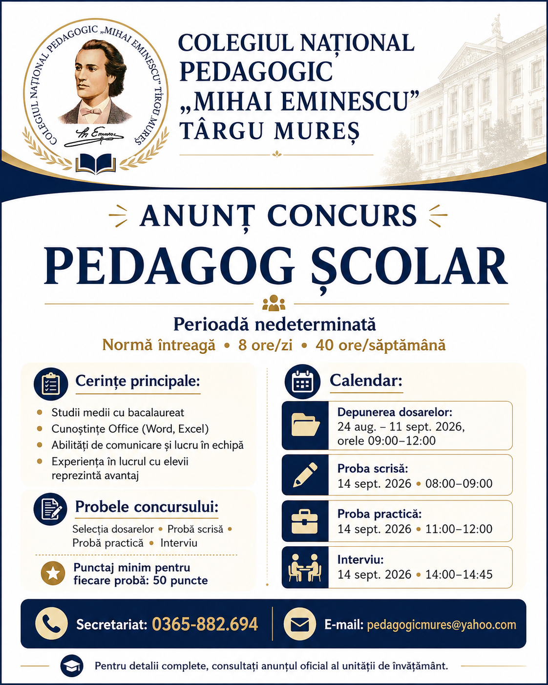 <p>CONCURS de ANGAJARE PERSONAL DIDACTIC AUXILIAR</p>